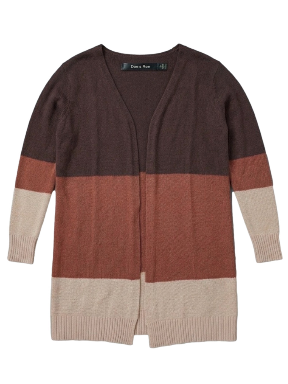 Doe & Rae Brown Rust Cream Colorblock Cardigan 100% Angora Open Front Size Large
